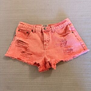 Jesse Jeans Women's Coral Pink Distressed Denim Shorts Frayed Raw Hem Size‎ 27